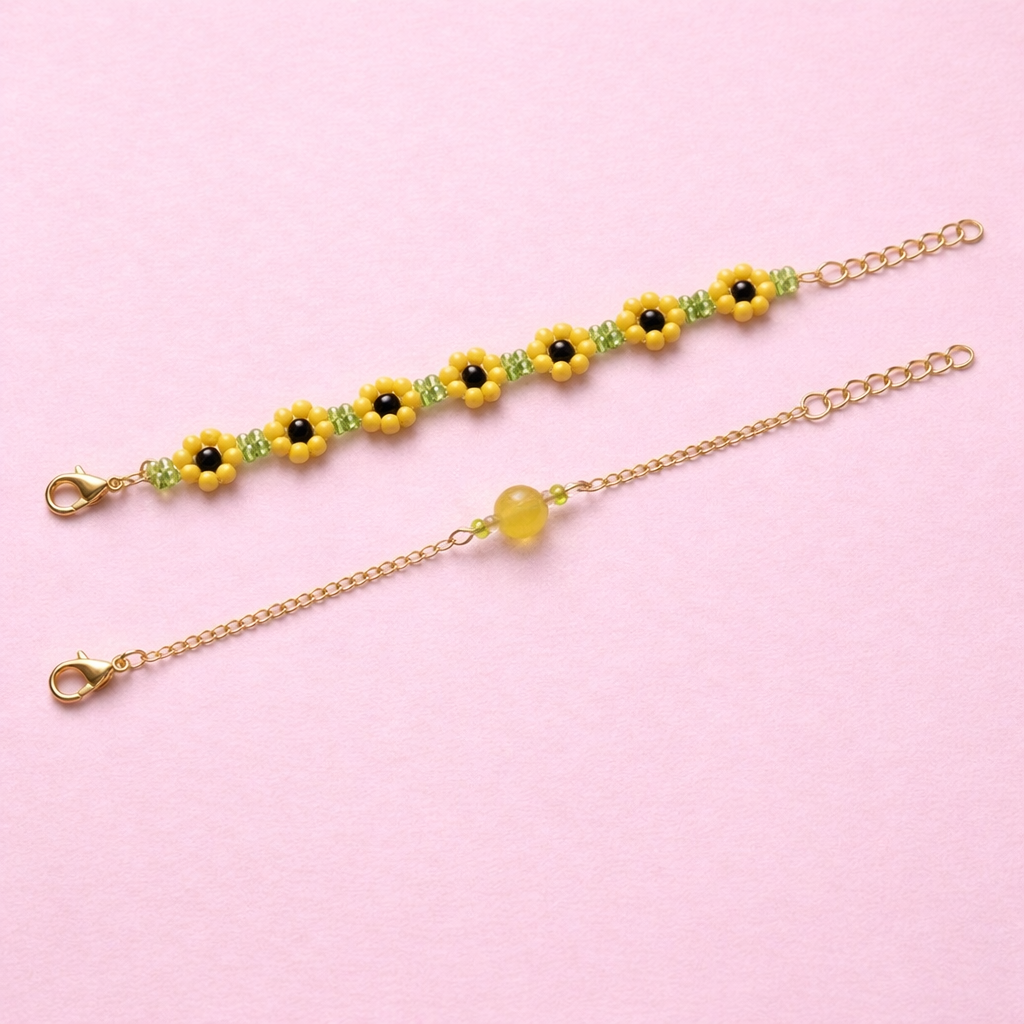 Handmade Golden Daisy Bracelet Set
